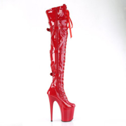 Pleaser FLAMINGO-3028 Red Buckle Thigh High Boots