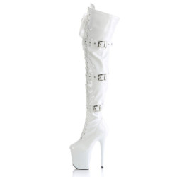 Pleaser FLAMINGO-3028 White Buckle Thigh High Boots