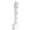 Pleaser FLAMINGO-3028 White Buckle Thigh High Boots