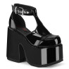 Demonia CAMEL-103 Black Patent T-Strap Chunky Sandal