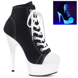 Pleaser DELIGHT-600SK-02 Black Canvas Neon White Boots