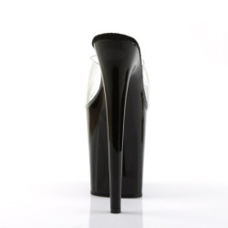 Pleaser FLAMINGO-801 Transparent Black Heeled Mules