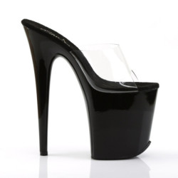 Pleaser FLAMINGO-801 Transparent Black Heeled Mules