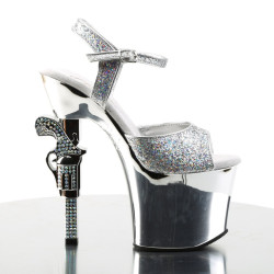 Pleaser REVOLVER-709G Silver Gun Heels Platform Shoes