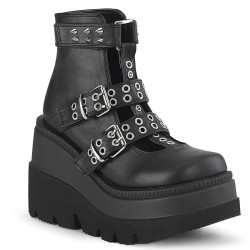 Demonia SHAKER-62 Black Vegan Platform Wedge Ankle Boots