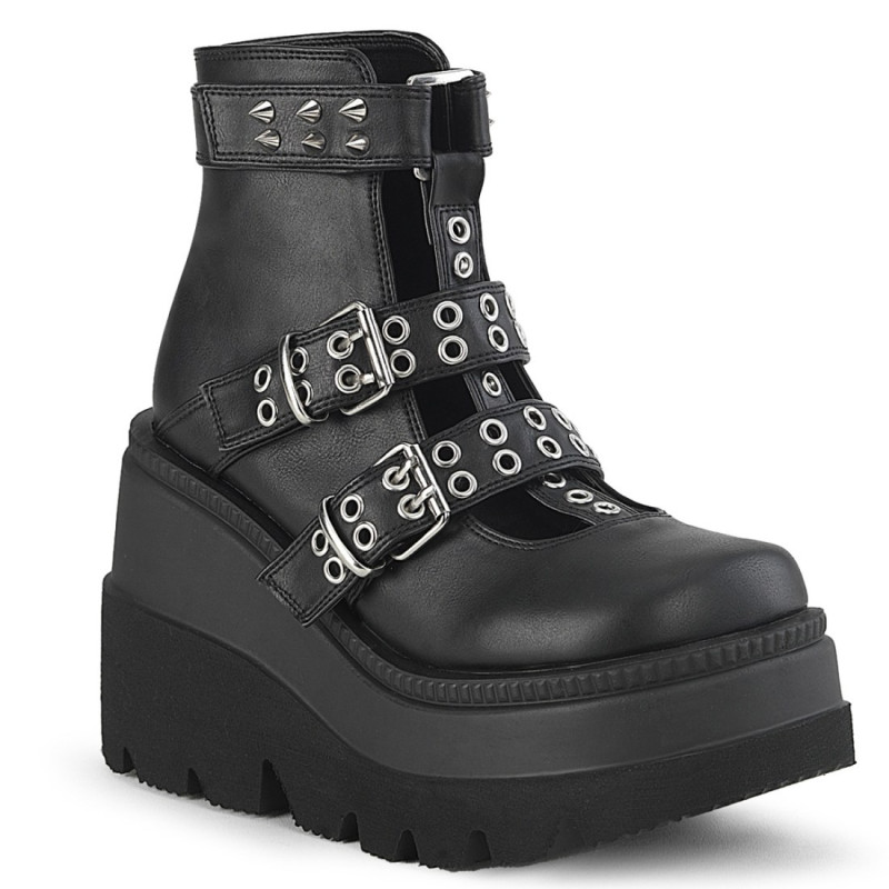 Demonia SHAKER-62 Black Vegan Platform Wedge Ankle Boots Demonia SHAKER-62 Black Vegan Platform Wedge Ankle Boots