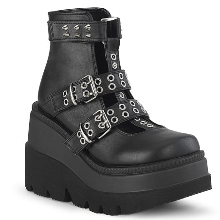 Demonia SHAKER-62 Black Vegan Platform Wedge Ankle Boots