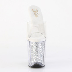 Pleaser FLAMINGO-801G Transparent Silver Glitter Mules