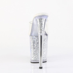 Pleaser FLAMINGO-801G Transparent Silver Glitter Mules