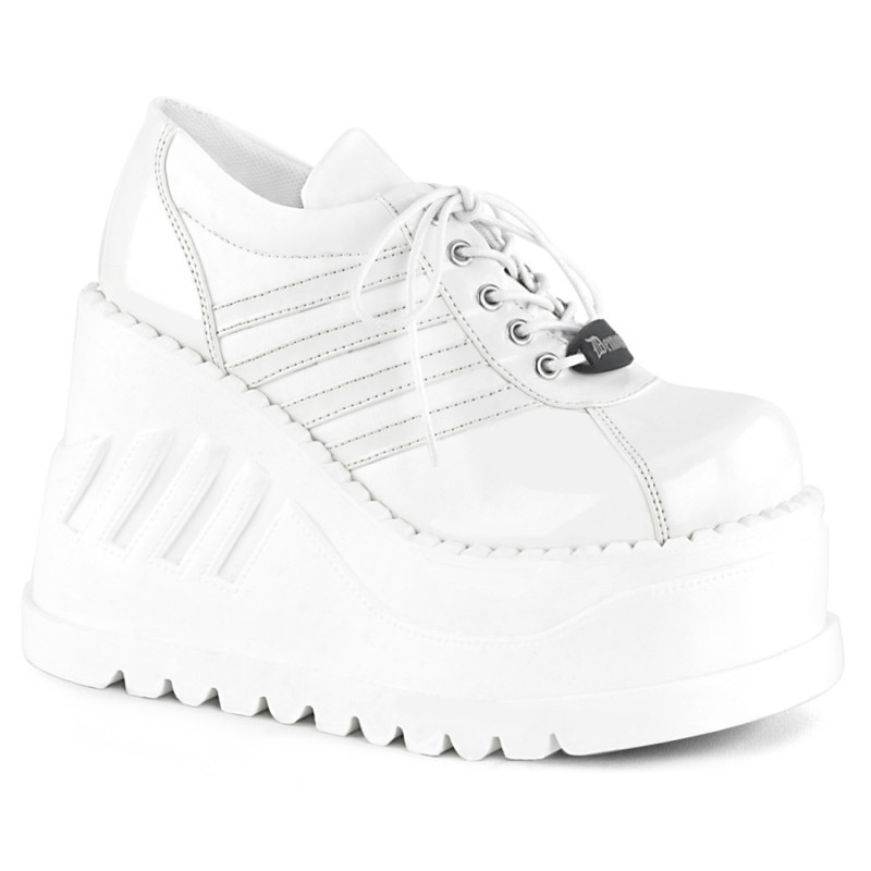 Demonia STOMP-08 White Punk Goth Platform Wedge Boots Demonia STOMP-08 White Punk Goth Platform Wedge Boots