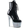 Pleaser ADORE-1020LG Black Patent Silver Glitter Sale