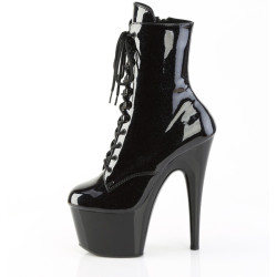 Pleaser ADORE-1020BLG Black Patent Blue Glitter Boots