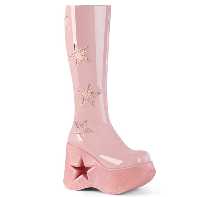 Demonia DYNAMITE-218 Rose Glitter Platform Wedge Boots