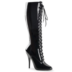 Pleaser SEDUCE-2020 Black Patent Stiletto Heeled Boots