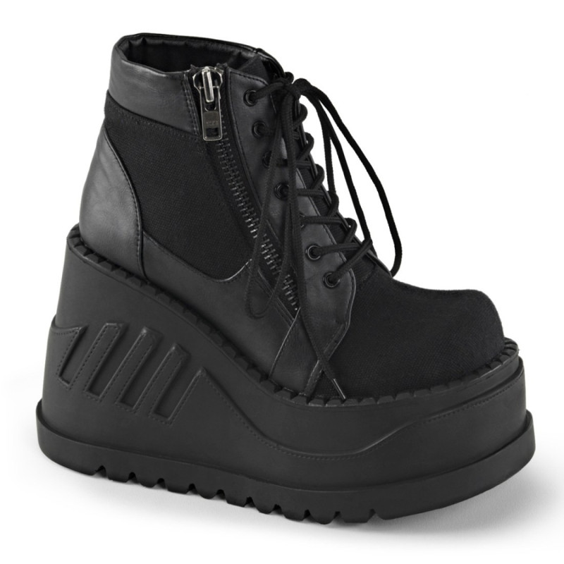 Demonia STOMP-10 Black Canvas Vegan Leather Sale Women Demonia STOMP-10 Black Canvas Vegan Leather Sale Women
