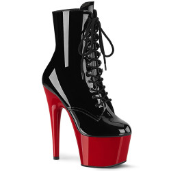 Pleaser ADORE-1020 Black Patent Red Heeled Ankle Boots