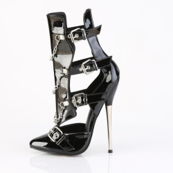 Devious DAGGER-15 Black Patent Ankle High Stiletto Boots