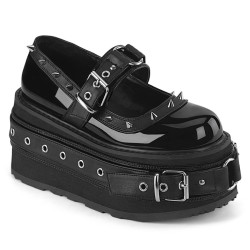 Demonia DAMNED-20 Black Patent Platform Women Boots