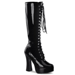 Pleaser ELECTRA-2020 Black Patent Chunky 70s Abba Boots