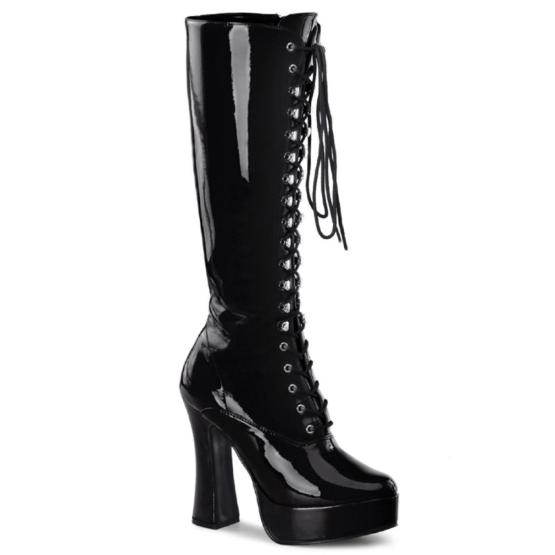 Pleaser ELECTRA-2020 Black Patent Chunky 70s Abba Boots Pleaser ELECTRA-2020 Black Patent Chunky 70s Abba Boots