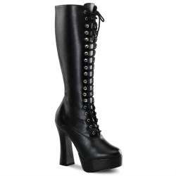 Pleaser ELECTRA-2020 Black Vegan Chunky 70s Abba Boots