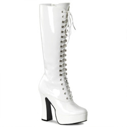 Pleaser ELECTRA-2020 White Patent Chunky 70s Abba Boots