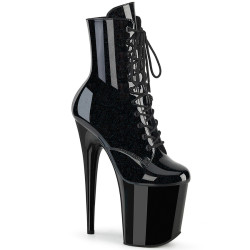 Pleaser FLAMINGO-1020BLG Black Patent Blue Glitter Boots