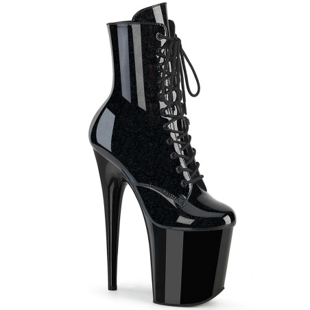 Pleaser FLAMINGO-1020BLG Black Patent Blue Glitter Boots