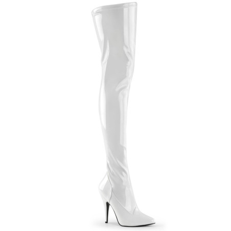 Pleaser SEDUCE-3000 White Stiletto Heeled Thigh Boots