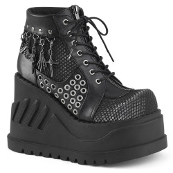 Demonia STOMP-18 Black Velvet Punk Platform Wedge Boots