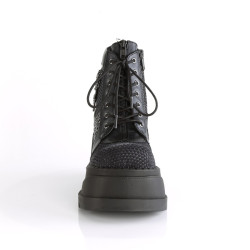 Demonia STOMP-18 Black Velvet Punk Platform Wedge Boots