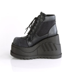 Demonia STOMP-18 Black Velvet Punk Platform Wedge Boots