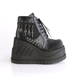 Demonia STOMP-18 Black Velvet Punk Platform Wedge Boots