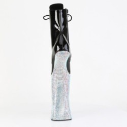 Pleaser FORBIDDEN-1020BEJ Black Patent Silver Strass