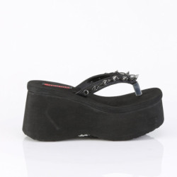 Demonia FUNN-35 Black Vegan Platform Women Flip Flops