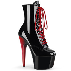 Pleaser ADORE-1020 Black Patent Black-Red Ankle Boots