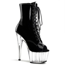 Pleaser ADORE-1021 Black Patent Transparent Ankle Boots