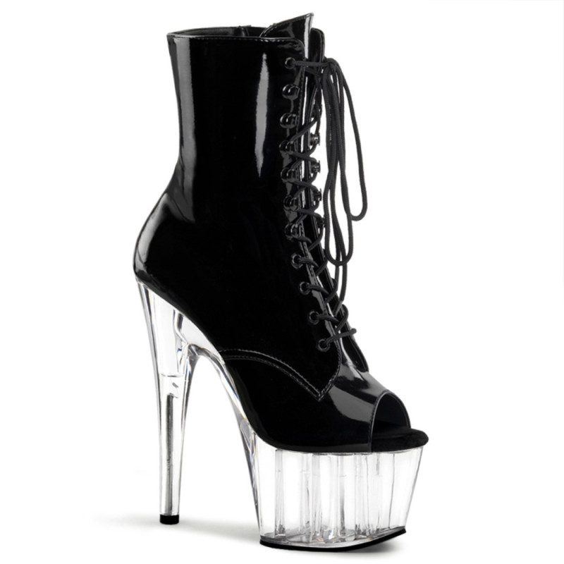 Pleaser ADORE-1021 Black Patent Transparent Ankle Boots