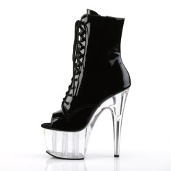 Pleaser ADORE-1021 Black Patent Transparent Ankle Boots