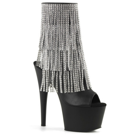 Pleaser ADORE-1024RSF Black Vegan Leather Silver Boots