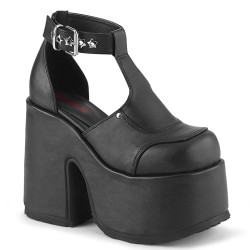 Demonia CAMEL-103 Black Vegan T-Strap Chunky Sandal