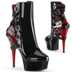 Pleaser DELIGHT-1012 Black-Red Patent Ankle Boots