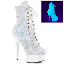 Pleaser DELIGHT-1020LG Neon White Glitter Ankle Boots