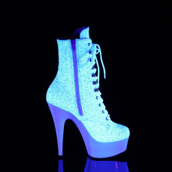 Pleaser DELIGHT-1020LG Neon White Glitter Ankle Boots