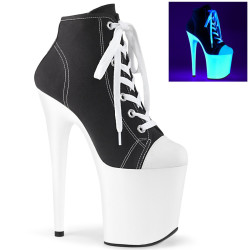 Pleaser FLAMINGO-800SK-02 Black Canvas Neon White Boots