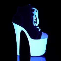 Pleaser FLAMINGO-800SK-02 Black Canvas Neon White Boots