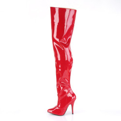 Pleaser SEDUCE-3010 Red Heeled Thigh High Boots