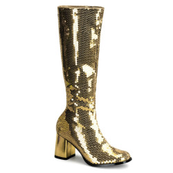 Bordello SPECTACUL-300SQ Gold Sequins Chunky 70s Boots