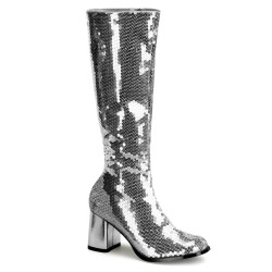 Bordello SPECTACUL-300SQ Silver Sequins Chunky 70s Boots
