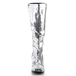 Bordello SPECTACUL-300SQ Silver Sequins Chunky 70s Boots